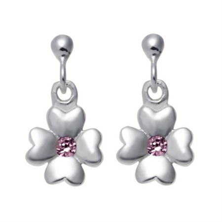Silber Ohrringe mit Klee und rosa zirkonia 30690580900